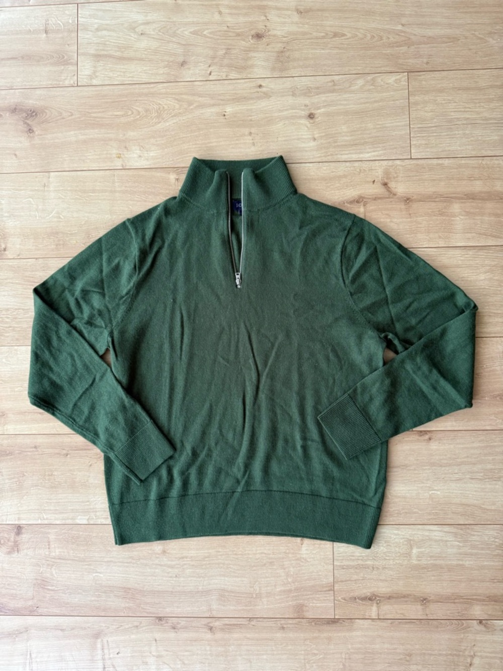 J.Crew Mens Merino Wool Blend 1/4 Zip Sweater Green Pullover Size Large